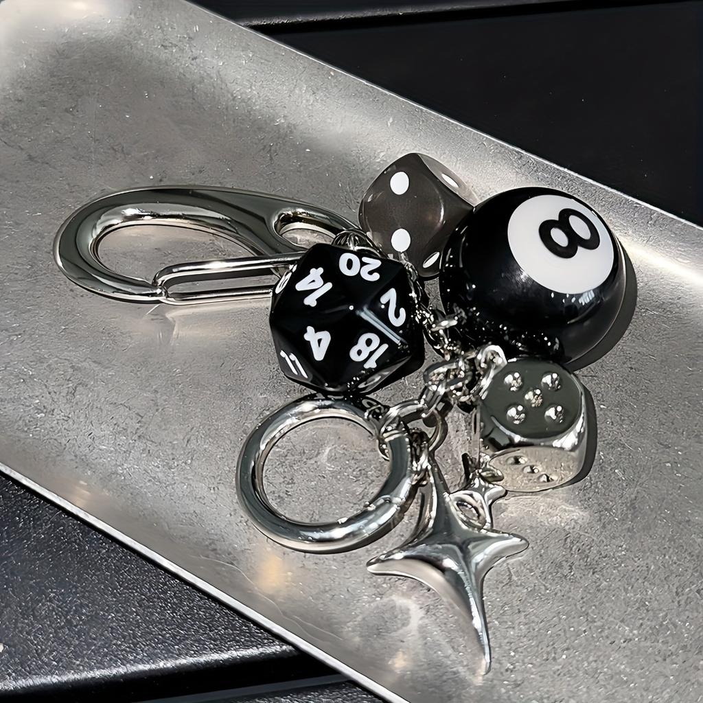 Sternförmiger Würfel Schwarzer 8-Ball Anhänger, Handgefertigt DIY, Harz, mit Karabinerverschluss, für Valentinstag, Autoschlüsselanhänger, Taschenanhänger