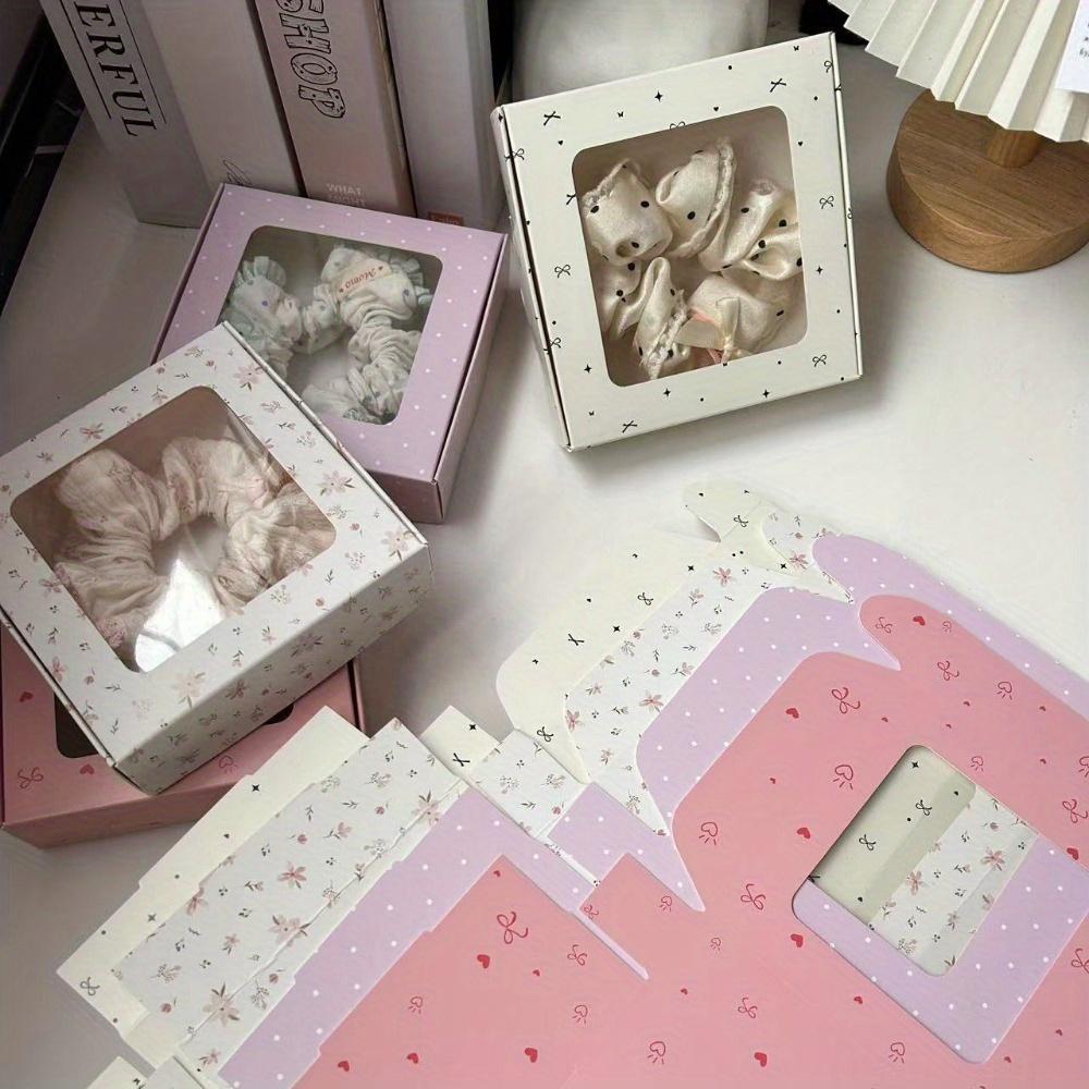 10pcs Gift Boxes with Window Printed Kraft Paper Box Treat Packaging for Hair Accessories Soap Crafts Treat Boxes Gift Wrap Box for Birthday Party