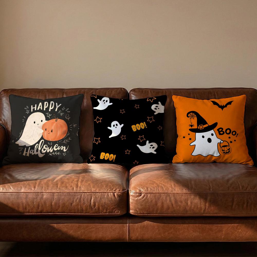 Halloween cute ghost Cushion Cover Soft Reversible  Durable Pillow Cover  MultiScene Use for Home  Car Daily Comfort