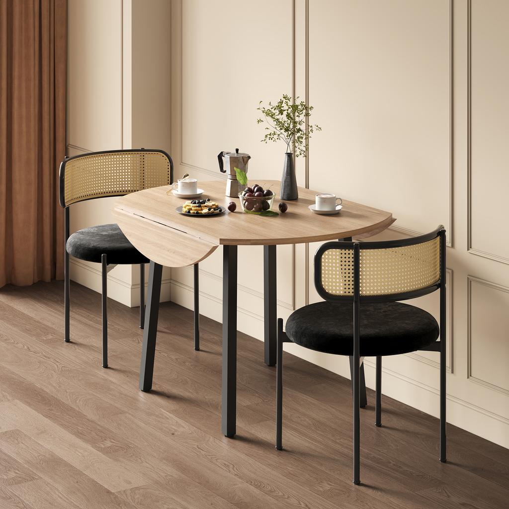 Folding Dining Table, 100 x 100 cm, suitable for 2-4 people, round, metal legs, foldable tabletop, suitable for small apartments, oak color