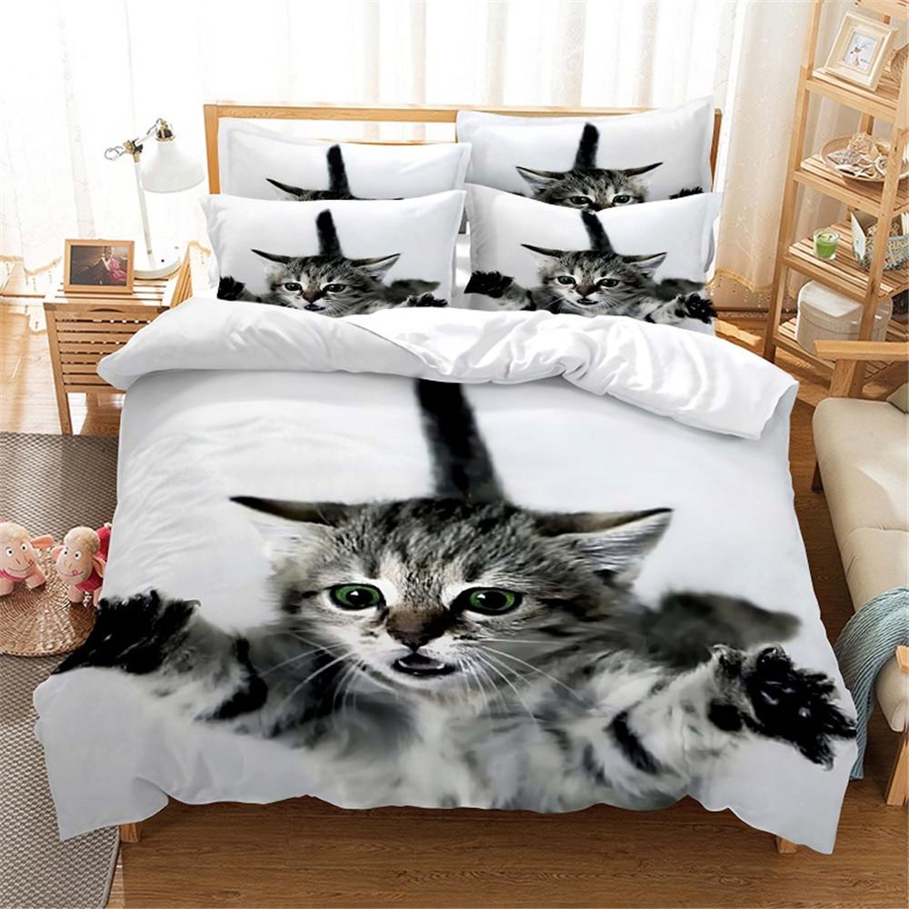 Sött Katt Färgglad Fjärilsdekor Påslakan för Barn Tonåringar Pojkar Flickor Djur Husdjur Tema Täckeöverdrag Mode Sovrumsdekorationer