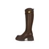 Skinny Boots~ Small Gold Buckle Diagonal Thick Bottom Velvet Medium and High Boots Female Knight Boots