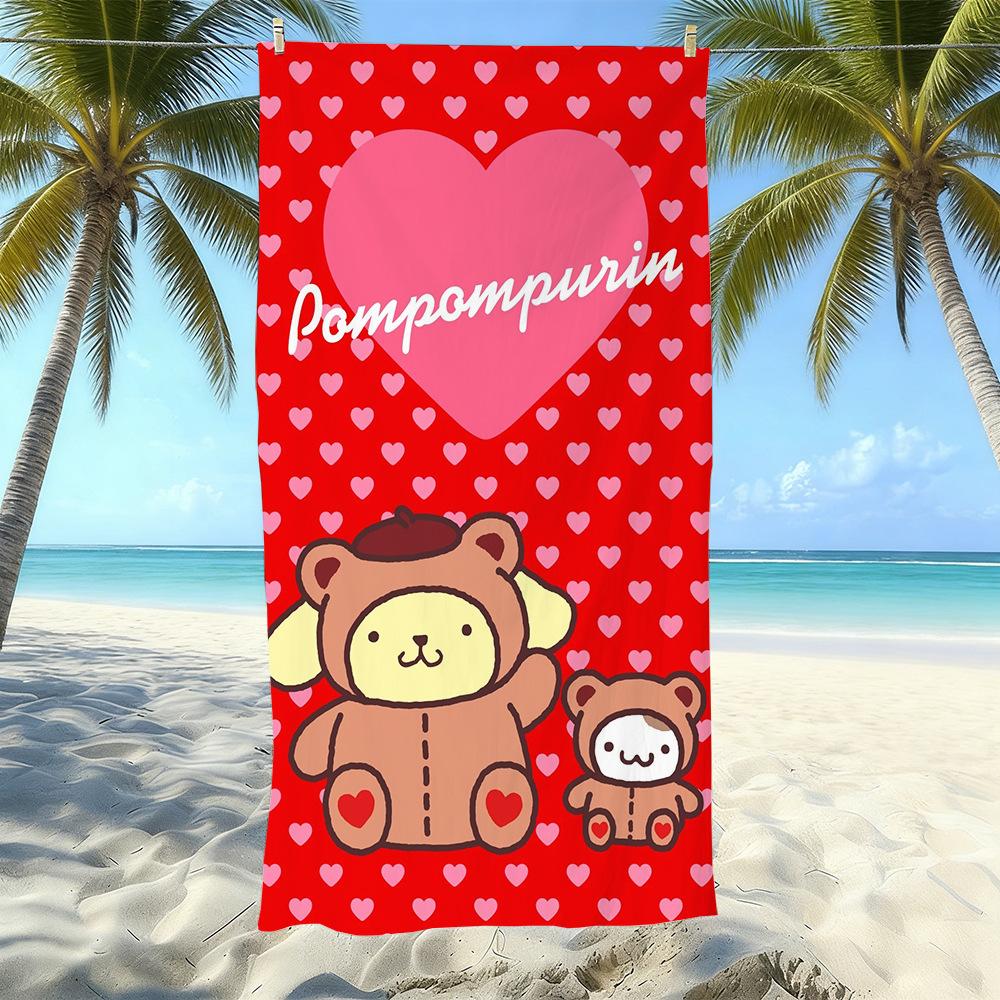 Cute Puppy Cartoon Print Microfiber Beach Towel Water Absorbent Quick Dry Bath Towel For Vacation