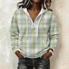 Women's Long Sleeve Drawstring Hoodie with Striped Plaid Print Pullover Sweatshirt