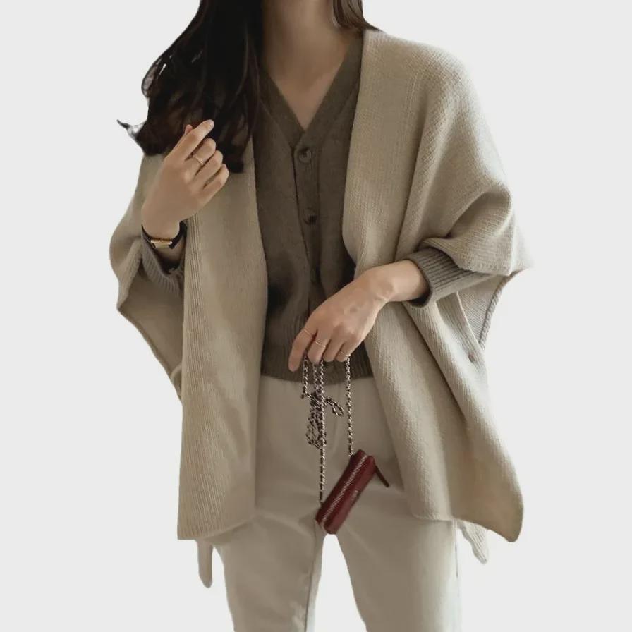 Chaleco de lana de punto de moda versátil de corte holgado en forma de H para mujer