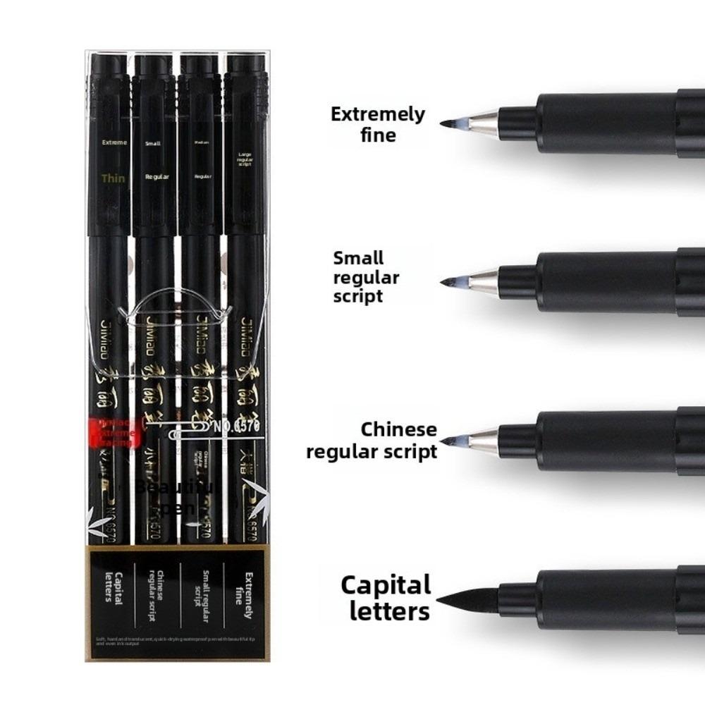 

4PCS Regular script Calligraphy Brush Pen Set Calligraphy Brush Pen New Felt Tip Black Markers