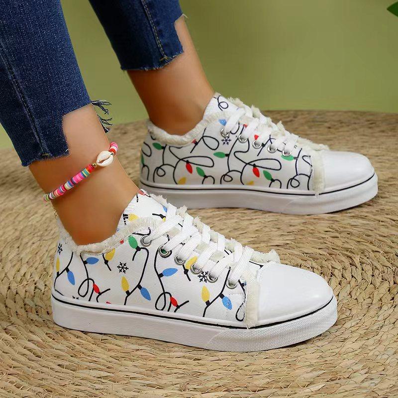 

Модные балетки женские кроссовки модные женские красочные принтованные удобные на заказ парусиновые туфли на шнуровке 43 белый