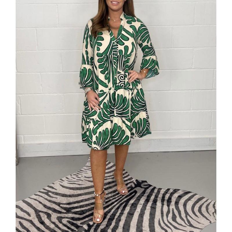 IHUASU Fashion Summer Spring 3/4 Sleeves V-Neck Casual Dresses