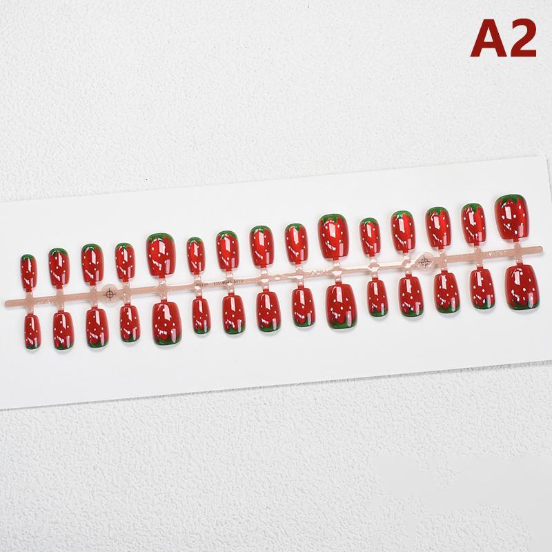 30Pcs Cat Eye False Nails Wearing Armor Wearable Watermelon Strawberry Fake Nails Simple Artificial Press On Nails Tips Nail Art