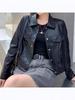 Women's Petite High-Waisted Short Leather Jacket for Autumn/Winter 2025: New Arrival Lapel Motorcycle Outerwear