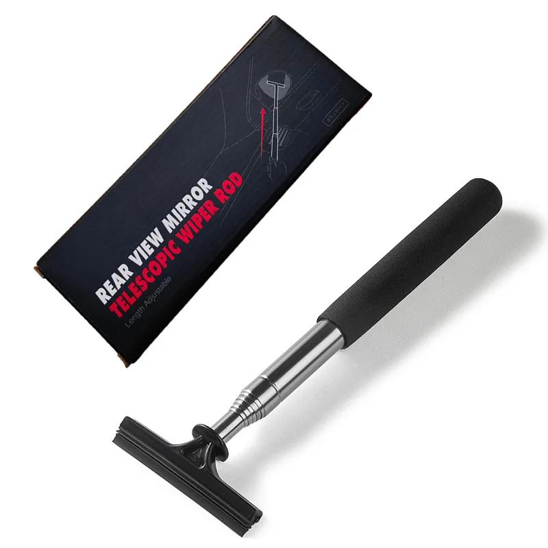 Car Rearview Mirror Wiper Telescopic Auto Mirror Squeegee Cleaner 98cm Long Handle Car Cleaning Tool Mirror Glass Mist Cleaner