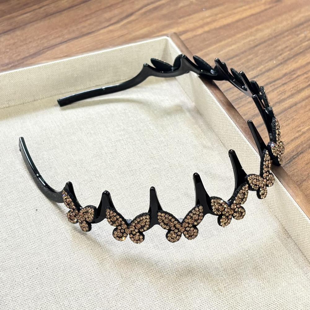 Mit rutschfesten Clips Schmetterlingsclip Stirnband Silberne wellige Stirnbänder Kristall-Stirnband für Damen