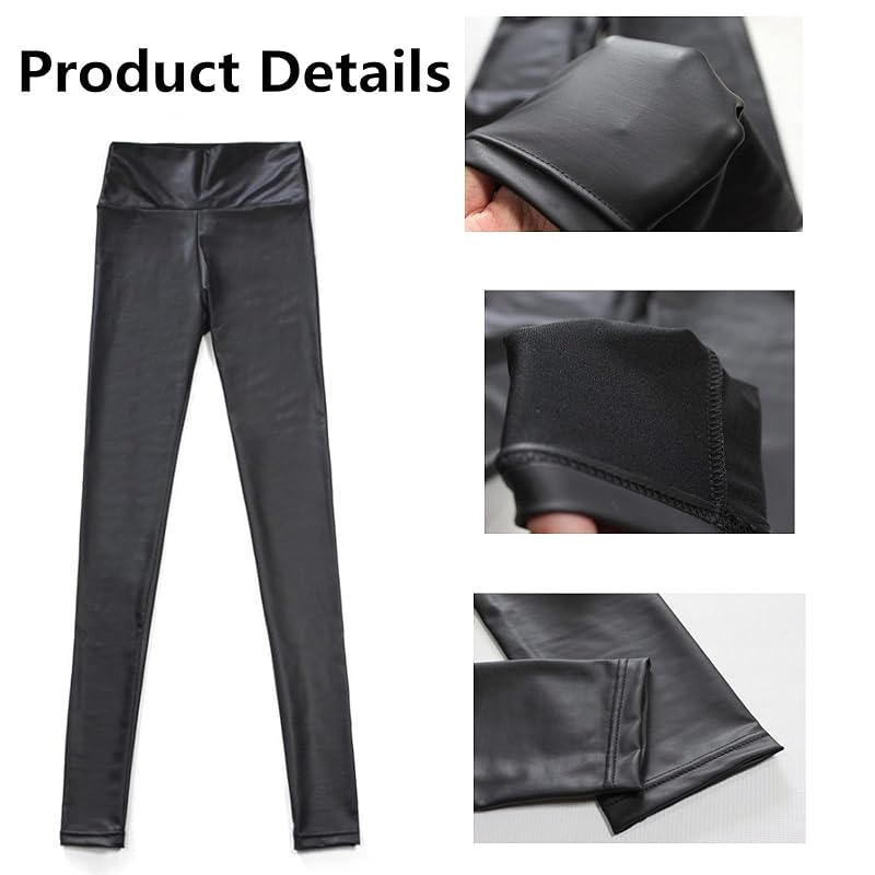 [Getrays] High Waist Leggings for Women, Sexy Wet Look Black Faux Leather Leggings, Stretchy Butt Push Up Pants, Shiny Slim Fit Pants for Dancewear