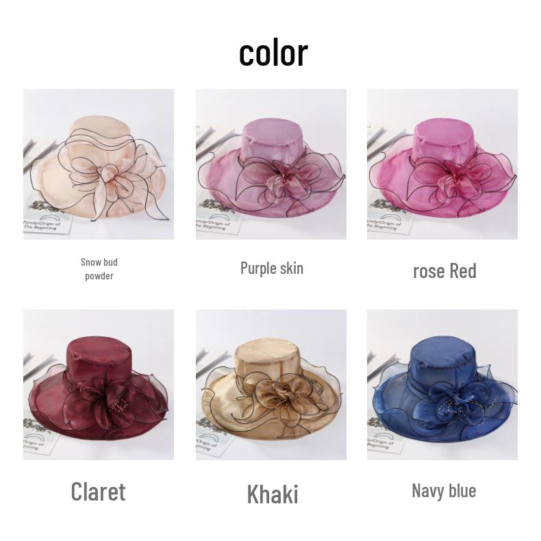 Elegant Women's Organza Sun Hat with Large Flower - European & American Style