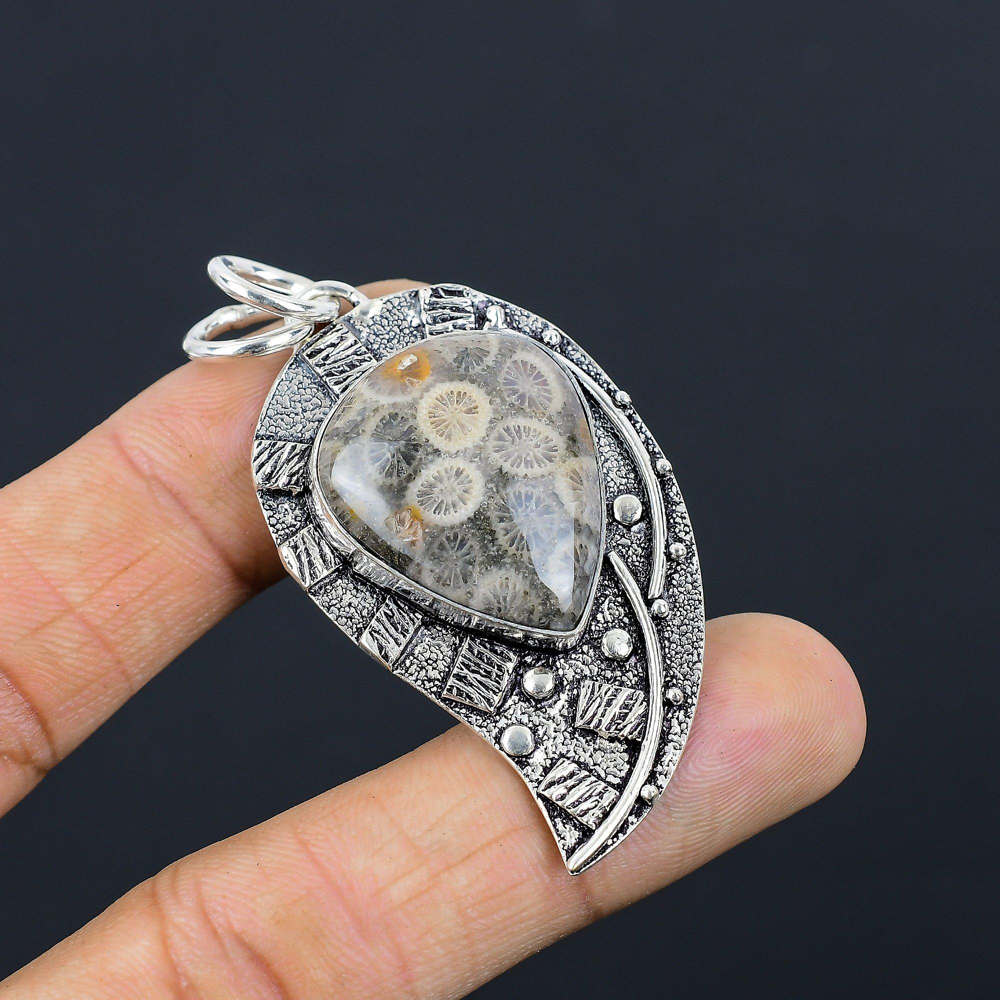 Распродажа ко Дню матери Ископаемый коралловый камень Ручной работы Подвеска на день рождения Стерлинговое серебро