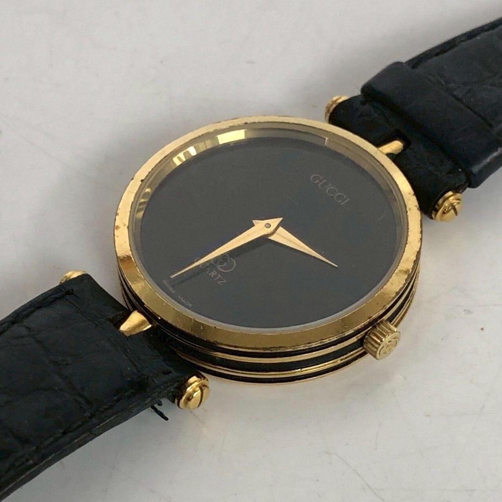 Used GUCCI Gucci Watch Quartz Vintage Black Black Gold Gold Sale SALE Very Popular Top Grade Masterpiece Excellent Luxury Special Carefully Selected