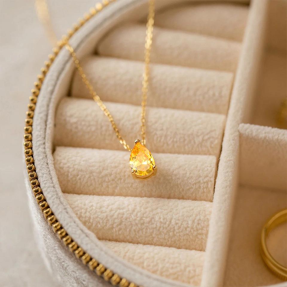 Teardrop Pear-Shaped Zircon Necklace, Titanium Steel with December Birthstone, Non-Fading Vacuum-Plated Jewelry