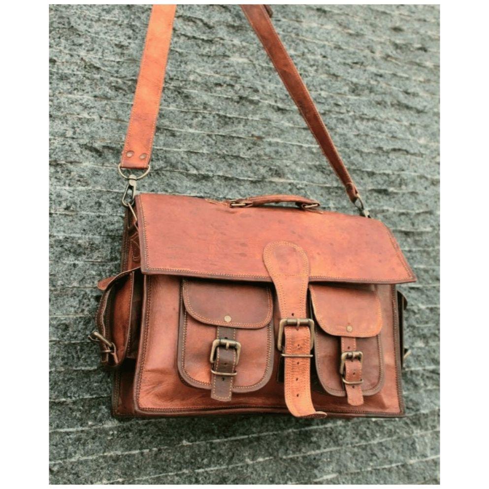 

Кожаная сумка-мессенджер мужская Кожаная сумка через плечо Портфель для ноутбука Лучшая компьютерная сумка Потертая сумка Подарок мужчинам женщинам 16 x 12 x 5 in