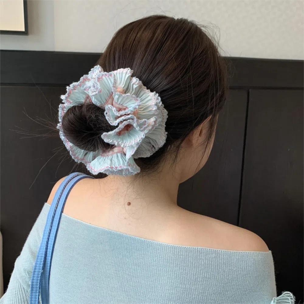 Multilayer Plaid Scrunchies Elastic Exaggerated Hair Ring Exquisite Large Lace Hair Tie  Lady