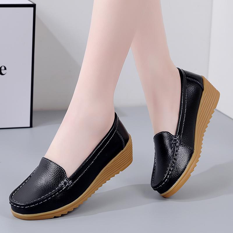 Women Shoes New Leather Flat Shoes Slip On Women Loafers With Wedge Heels Casual Flats  Mujeres Moccasins Female