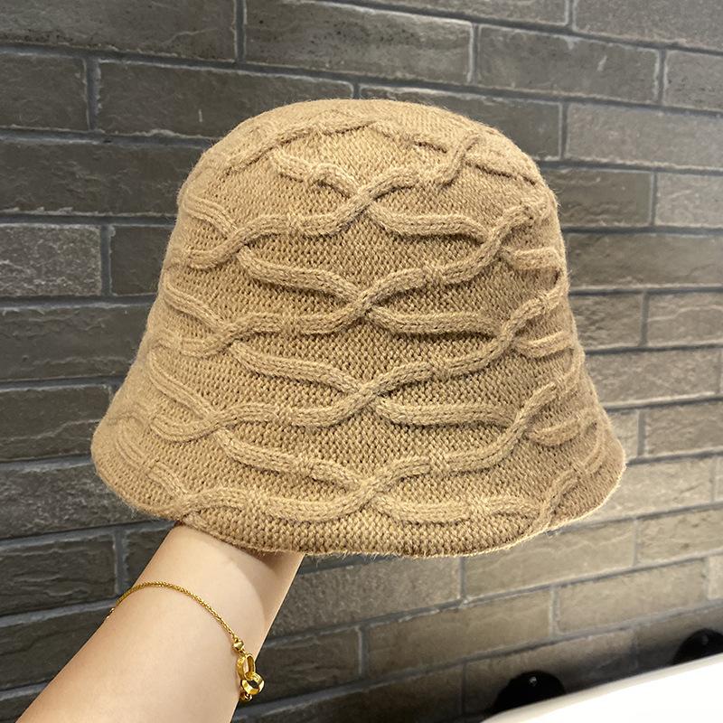Spring and Autumn New Bucket Hat Women's Fashion Retro Knitted Basin Hat Warm Bucket Hat