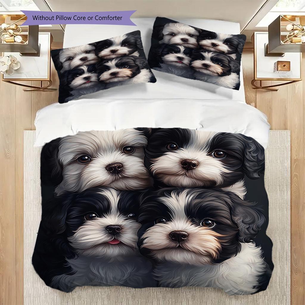 Set Biancheria da Letto Trapunta con Fantasia Bichon Frisé Copripiumino Federe Decorazione per la Casa Regalo di Compleanno (1 * copripiumino + 2 * federa, senza nucleo)