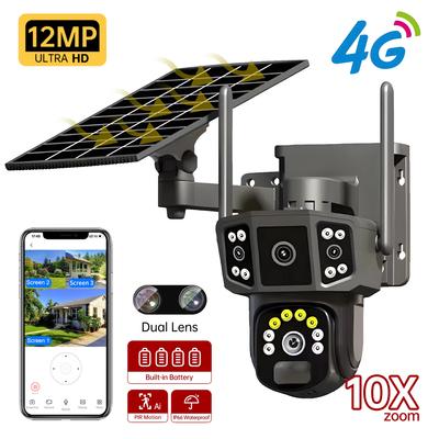 4K Dual Lens 4G SIM Solar Camera 8MP HD PTZ Auto Tracking Επιτήρηση εξωτερικού χώρου Ασύρματο WIFI ηλιακό CCTV IP Κάμερες V380