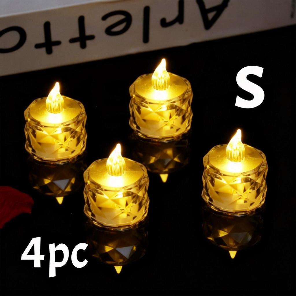 4pcs Flameless LED Candle Crystal Battery Tea Lights Realistic Flickering Flame Candles for Wedding Valentine's Day Home Decor