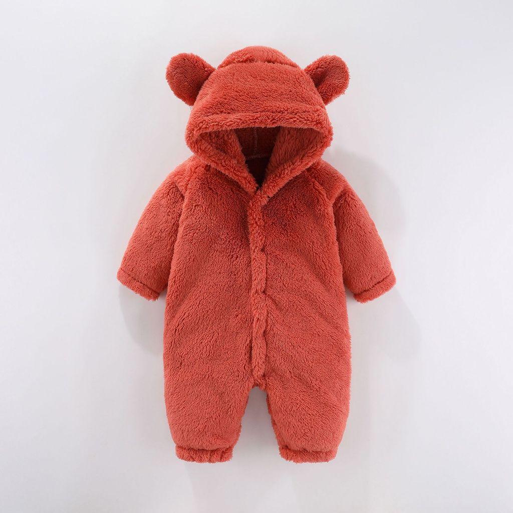 Baby Plush Romper With Hood For Newborns And Infants Safe Cotton Material
