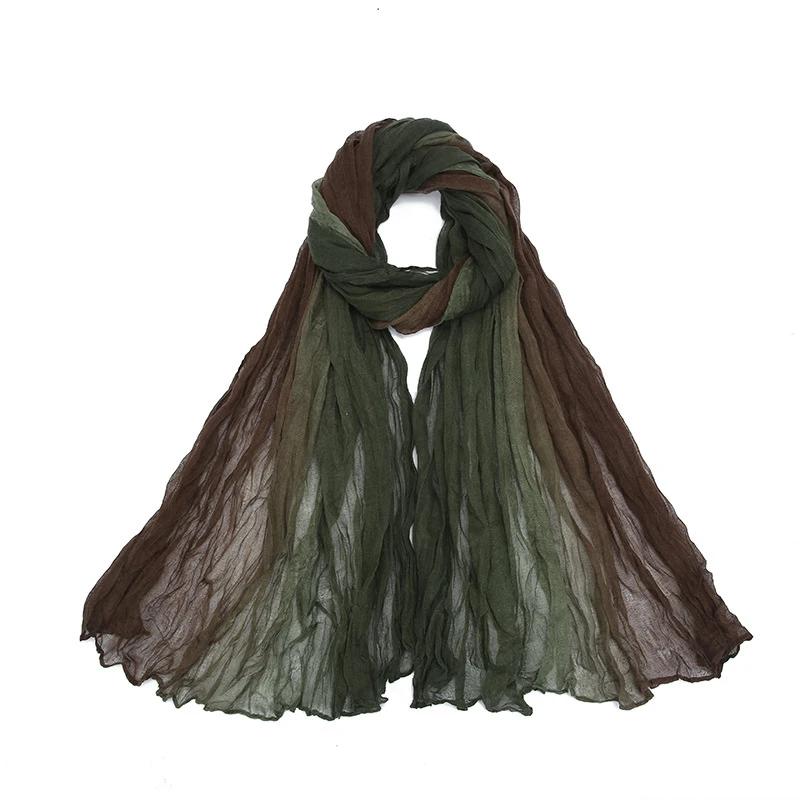 Gradient Crumpled Scarf For Women Girls Students New Thin Patchwork Cotton Voile Scarves Soft Knitting Shawl Female Wrap Shawls