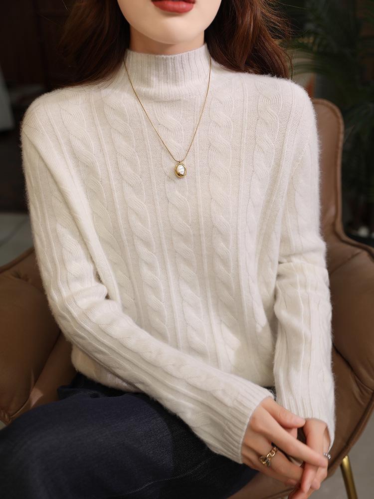 Four-Strand Thick Cable Knit High-Neck Cashmere Sweater - Slim-Fit, Soft and Smooth Women's 2025 Autumn/Winter Collection.