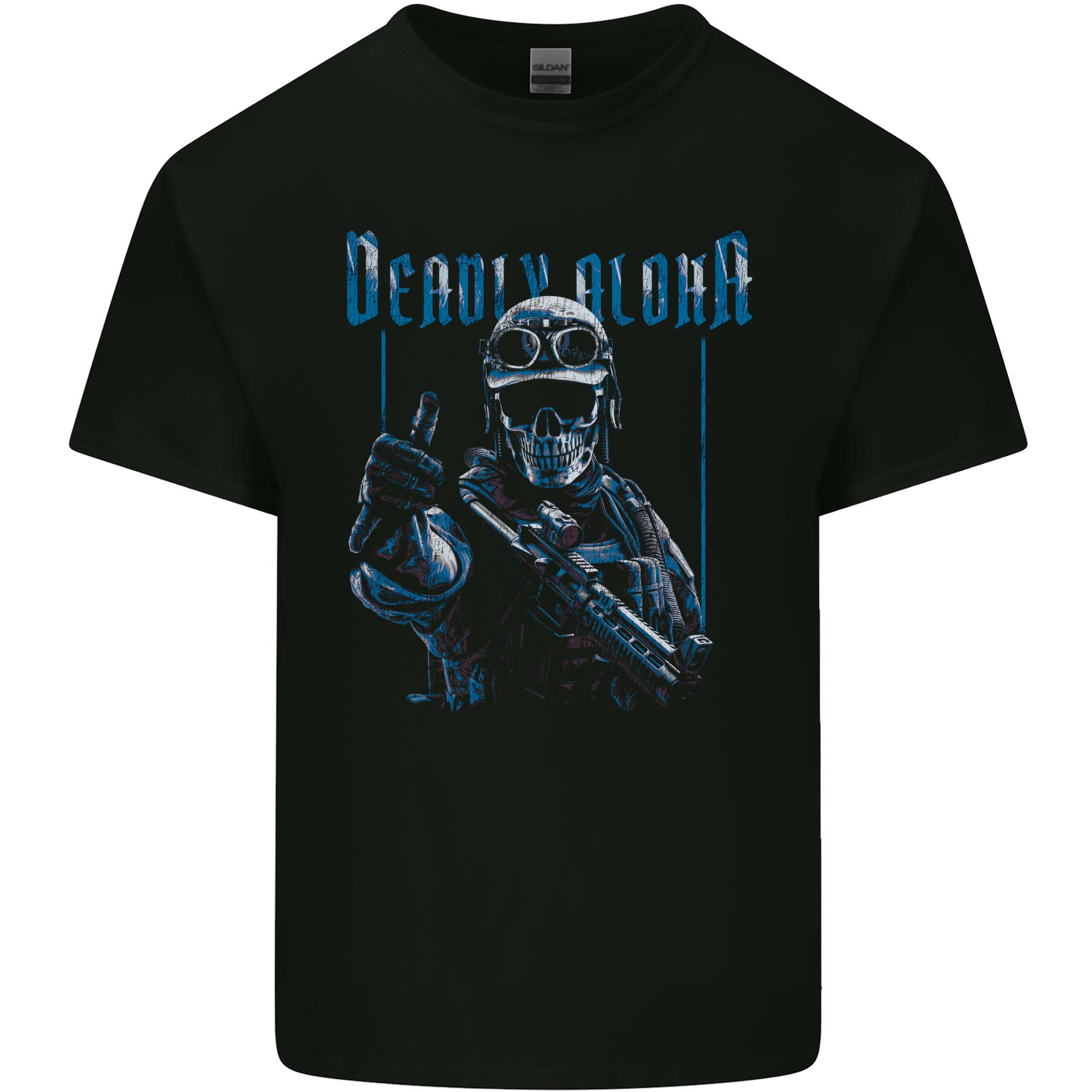 Deadly Aloha US Special Forces Skull Military Unisexs Light Cotton TShirt S