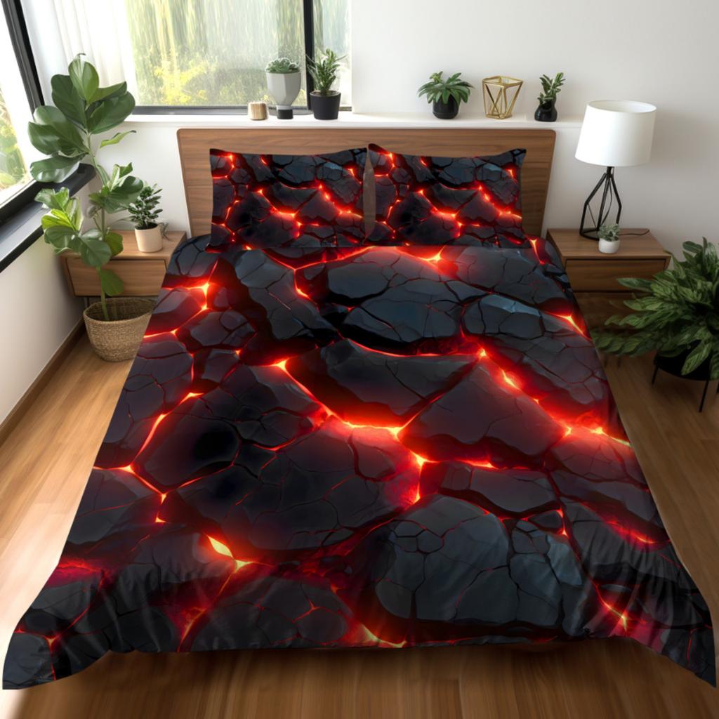Fantasy Red Glow Duvet Cover Set With 3D Printing Design Soft Brushed Polyester Bedding Set  All-Season Comfort Machine Washable
