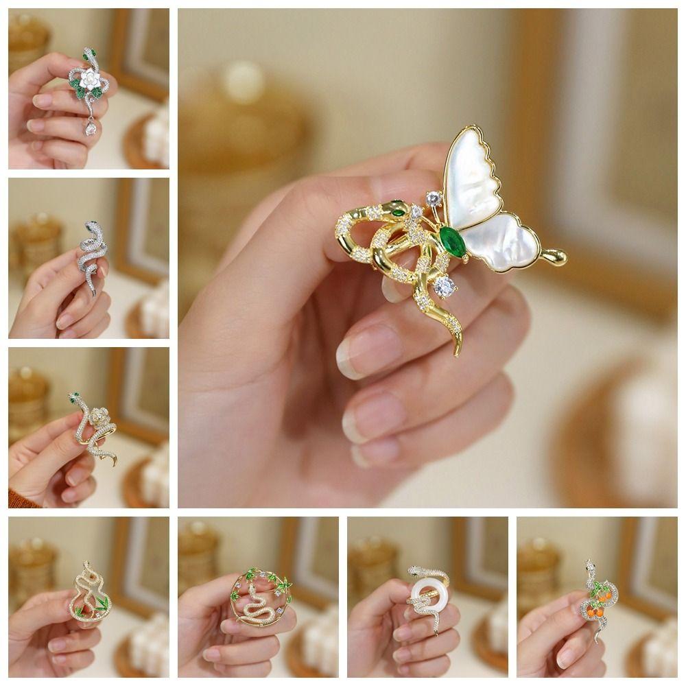 Minimalist Rhinestone Collar Pins Sparkling Snake Lapel Pin Elegant Zodiac Snake Brooch  Party