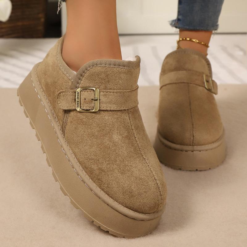 Women's Wide Width Platform Snow Boots, Plush Lined Flat Sole Booties, Winter Comfort Ankle Boots for Women