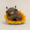 Flower Highland Cow Figurine Cute Spring Highland Cow Statue in Flower Base Resin Farmhouse Desk Decoration for Home Garden Kitchen Office