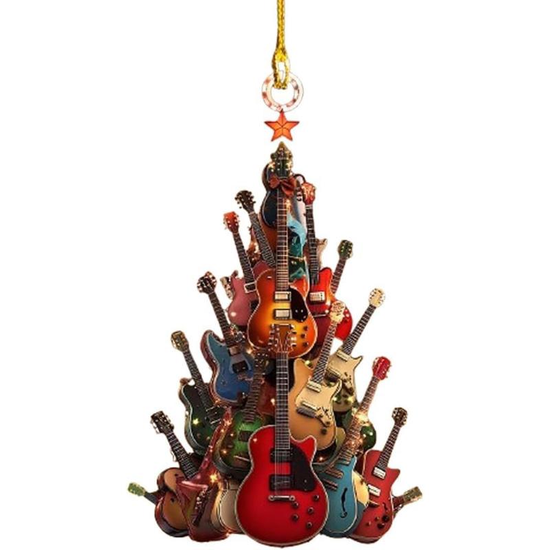 Rockin' Around The Guitar Kerstboom Ornament 2D Plat Stapelbare Rock Gitaar Kerstboom Ornamenten Acryl Gitaar
