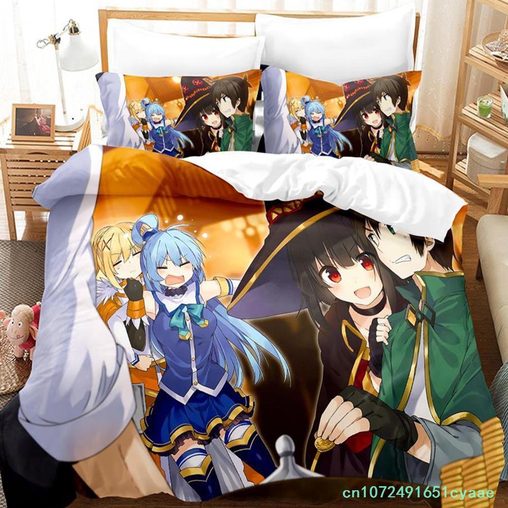 KonoSuba Bedding Set Single Twin Full Queen King Size Bed Set Adult Kid Bedroom Duvetcover Sets Anime Parure De Lit Bed