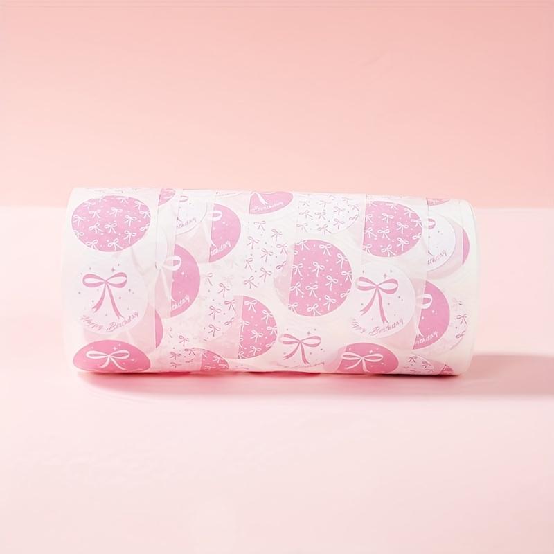 500pcs Pink and White Birthday Party Stickers - Elegant Bow design with Happy Birthday text, for Gift Wrapping, Scrapbooking