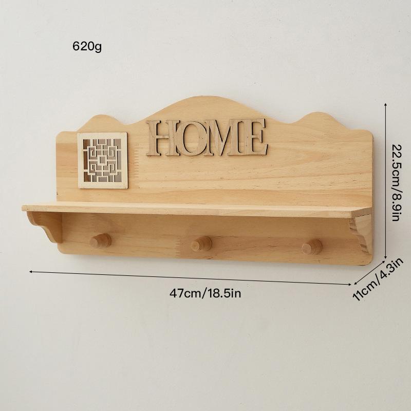 Creative Entrance Wall Hooks: No-Punch Key Holder & Wooden Shelf Combo