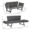 Poly Rattan Garden Sofa 2-Seater Garden Furniture Lounge Sofa Garden Bench Garden Lounger Foldable Armrests Steel Grey 129 x 63 x 67 cm