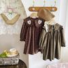 Blumen-Retro-Mädchenkleid im koreanischen Stil - Herbst 2026 Kollektion, Langarm, Rundhalsausschnitt mit Revers