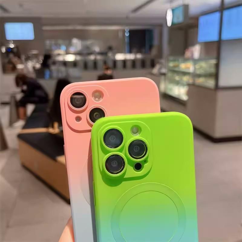 Applicable To IPhone17 Liquid Silicone Mobile Phone Protective Case Apple 16promax Gradient Magnetic Suction Full Pack Lens Film