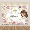 My First Holy Communion Fabric Background God Bless Baptism Baptism Crucifix Chalice Gold Sequins Photography Studio Props4952