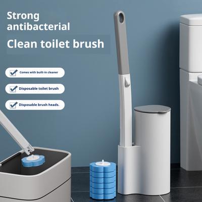 Disposable Toilet Brush with Replaceable Heads Wall-Mounted Holder Deep Groove Scrubbing Cleaning Brush Bathroom
