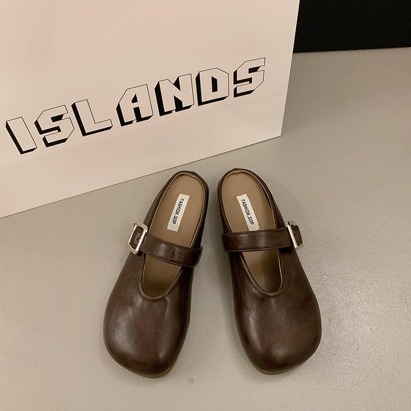 Flat Bottom Net Red Bag Head Half Slippers Women's Summer Wear Pregnant Women Lazy One Pedal 2025 New Versatile Casual Sandals