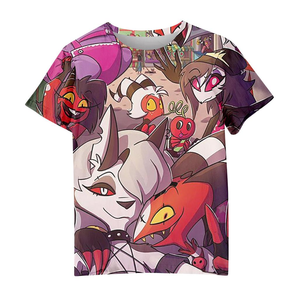 Unisex laisvalaikio trumpomis rankovėmis marginti marškinėliai su apvaliu kaklu