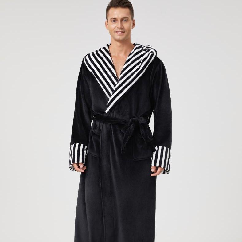 

Зимний халат с капюшоном для мужчин, плюшевый длинный банный халат с капюшоном, уютный теплый халат, пушистый спа-халат с карманами, мужской домашний халат, пушистый флисовый халат XXL чёрный