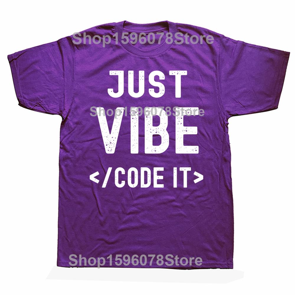 Смешные Графические Футболки для Программистов  Just Vibe Code  Мужские Женские Мода Повседневная Футболка 100% Хлопок Свободная Оверсайз Футболка 4XL