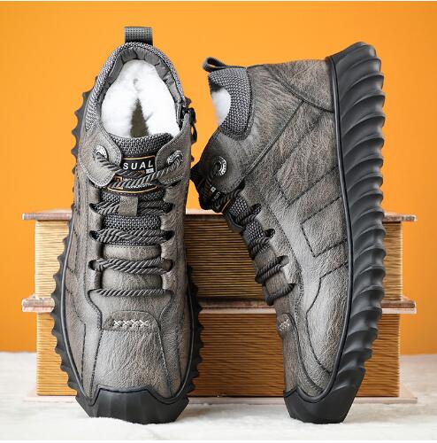 

Новые зимние мужские ботинки из хлопка, теплая шерстяная повседневная кожаная обувь с высоким верхом и кашемиром, мужские походные ботинки для активного отдыха D554 43 серый